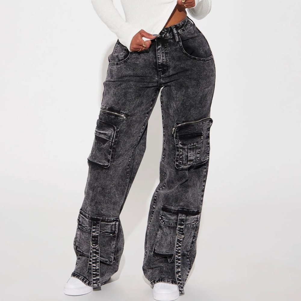 Fashion Nova Cargo Acid Wash Jeans